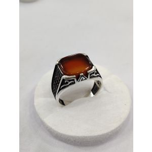 Gilgit Bazaar Aqeeq Stone Silver Ring (14)