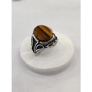 Gilgit Bazaar Tiger Eye Stone Silver Ring (26)