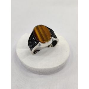 Gilgit Bazaar Tiger Eye Stone Silver Ring (27)