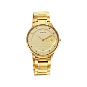 Titan Edge Metal Collection Analog Men's Watch - Golden (1843YM02)