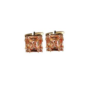 Cufflers Designer Champion Square Stone Cufflinks Free Gift Box 3012-A -Yellow/Orange