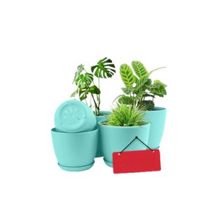 Araaish Decorative Flower Pots  With Drainage Without Plants - Pack Of 5-Light Blue