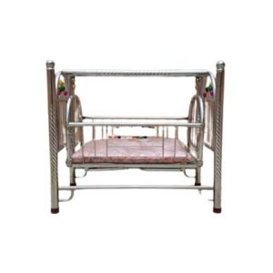 Easy Shop New Born Baby Silver Chrome Swing Cradle with Mattress