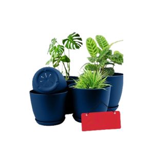 Araaish Decorative Flower Pots  With Drainage Without Plants - Pack Of 5-Blue