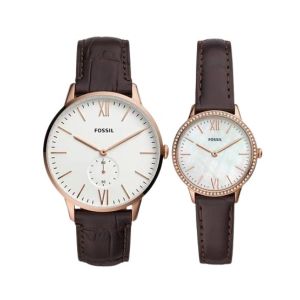 Fossil Three-Hand Leather Couple Watch Brown (FS5564SET)