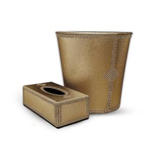 Appollo Tissue Box Holder and Dustbin Set-Golden