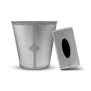 Appollo Tissue Box Holder and Dustbin Set-Silver