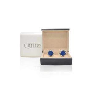 Cufflers Vintage Cufflinks Silver and Blue 1032 | Free Gift Box