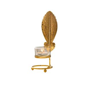 ShopEasy Metal Candlestick Holder Gold Leaves