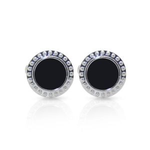 Cufflers Classic Silver and Black Circle Cufflinks - (CU-0019)