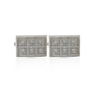 Cufflers Silver Rectangle Sparkling Crystal Cufflinks - (CU-2029)