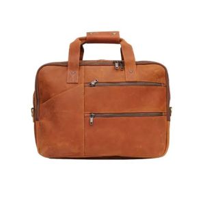 Pious Genuine Leather Laptop Bag - Tan