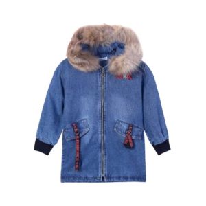 HnH Marketing Long Denim Jacket With Fur Lined Cap For Women -6-8 Year