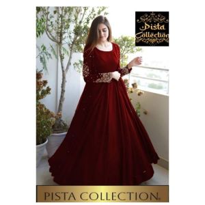 Pista Collection 3pcs Heavy Embroidered Maxi-Maroon