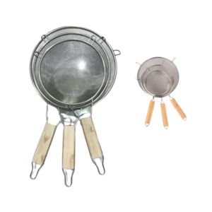 Easy Shop Stainless Steel Deep Fry Strainer With Wooden Handle - 3 Pieces