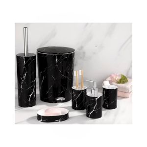 Easy Shop Classic Printed Washroom Set Black - 6 Pcs