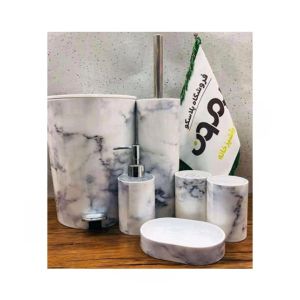 Easy Shop Classic Printed Washroom Set White - 6 Pcs