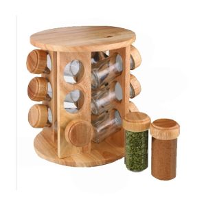 Easy Shop Wooden Frame Revolving Spice Jar Rack Pack Of 12