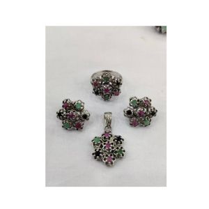 Gilgit Bazaar Multi Stone Silver Set (12)