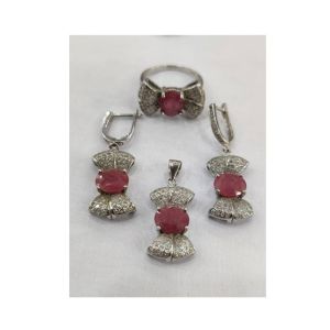 Gilgit Bazaar Ruby Stone Silver Set (17)