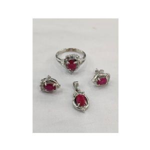 Gilgit Bazaar Ruby Stone Silver Set (21)