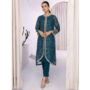 Azure Glowing Fern Organza Festive Unstitched 2 Piece Suit Green (GFAZK173)