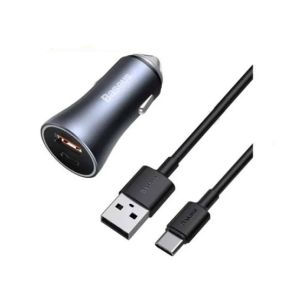 Baseus Metal 40W Type-C + USB Car Charger With Type C Cable Black