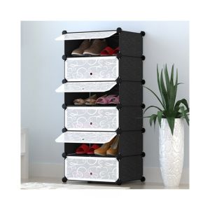 Israr Mall  6 Layers Cubes Shoe Rack & Organizer - Black