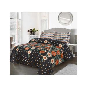 Araaish King Size Cotton Bedsheet Set - 3 Pcs-Jet Black