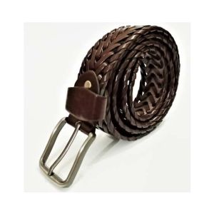 King Faux Leather Braided Belt Dark Brown