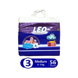 Leo Blue Baby Diaper Medium 4-9 KG Pack Of 56