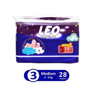 Leo Blue Baby Diaper Regular Medium 4-9 KG Pack Of 28