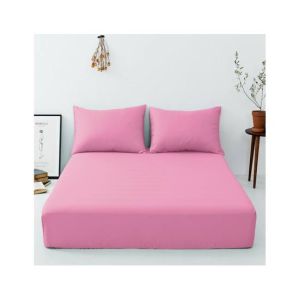 Maguari Luxury Cotton Fitted Single Bed Sheet With Pillow Cover Pink