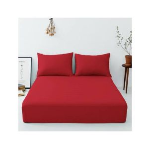 Maguari Luxury Cotton Fitted Single Bed Sheet With Pillow Cover Red