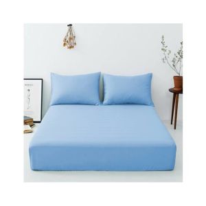 Maguari Luxury Cotton Fitted Single Bed Sheet With Pillow Cover Sky Blue