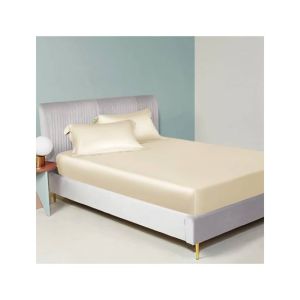 Maguari Silk Fitted Single Bed Sheet With Pillow Covers Beige