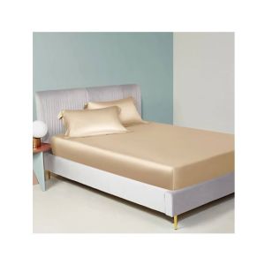 Maguari Silk Fitted Single Bed Sheet With Pillow Covers Light Brown