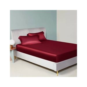 Maguari Silk Fitted Single Bed Sheet With Pillow Covers Maroon