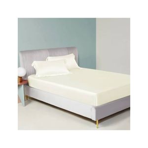 Maguari Silk Fitted Single Bed Sheet With Pillow Covers Off White