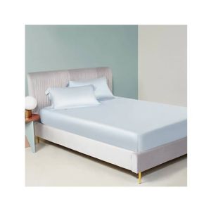 Maguari Silk Fitted Single Bed Sheet With Pillow Covers Sky Blue