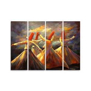 Maguari Sufi Oil Painting Canvas Small Wall Frame 4 Pcs (0732)