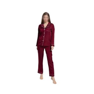 Goodsbuy Plain Silk Night Suit Red Wine-Extra Large-Maroon