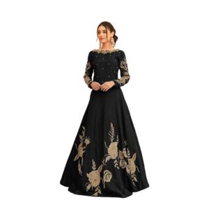 Azhari Traders Embroidery Long Maxi With Trouser-Black