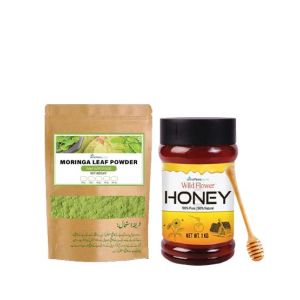 Alnafeespure Moringa Leaf Powder and Wild Flower Honey With Free Dipper Deal-10