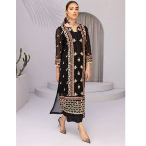 Azure Floral Fiesta Chiffon Festive Unstitched 2 Piece Suit Black (FFAZK170)