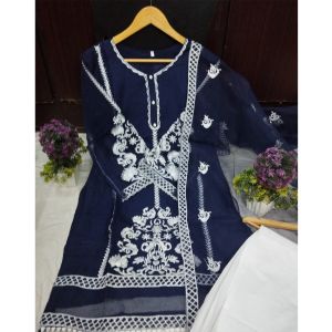 Pista Collection 3pcs Sleeves Embroidered Shirt-Navy Blue