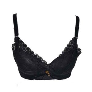 Purple Bag Fancy Lace Double Padded Wireless Bra Black (0025)