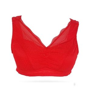 Purple Bag Fancy Net Lace Soft Padded Wireless Bra Red (0039)