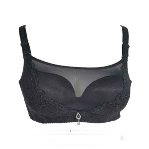 Purple Bag Net Lace Soft Double Padded Wireless Bra Black (0042)