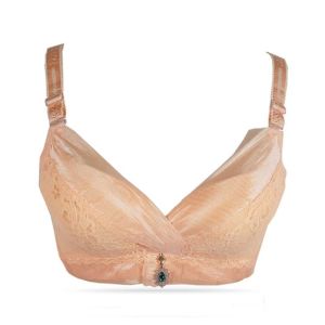 Purple Bag Soft Padded Air Holes Wireless Lace Bra Peach (0054)